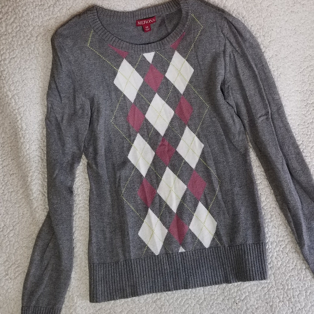 Grey Argyle X-Small Ladies Merona Sweater